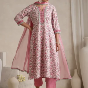 Women Floral Printed Angrakha Pure Cotton Kurta with Palazzos & With Dupatta