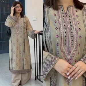Beige Georgette Sequence Work Straight Kurti With Palazzo