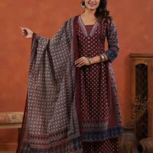 Wow designer cotton suit set in red