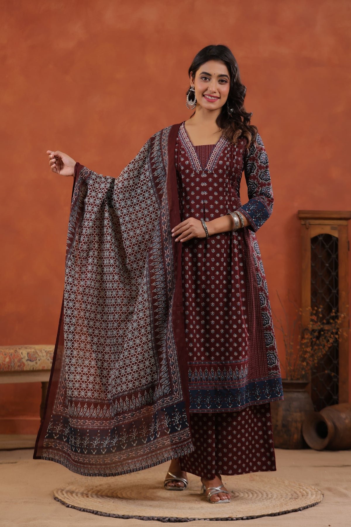 Wow designer cotton suit set in red